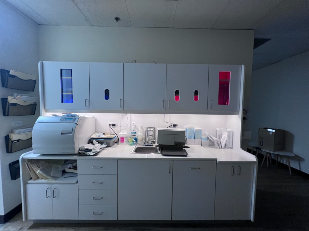 Sterilization area with autoclave and organized instrument storage